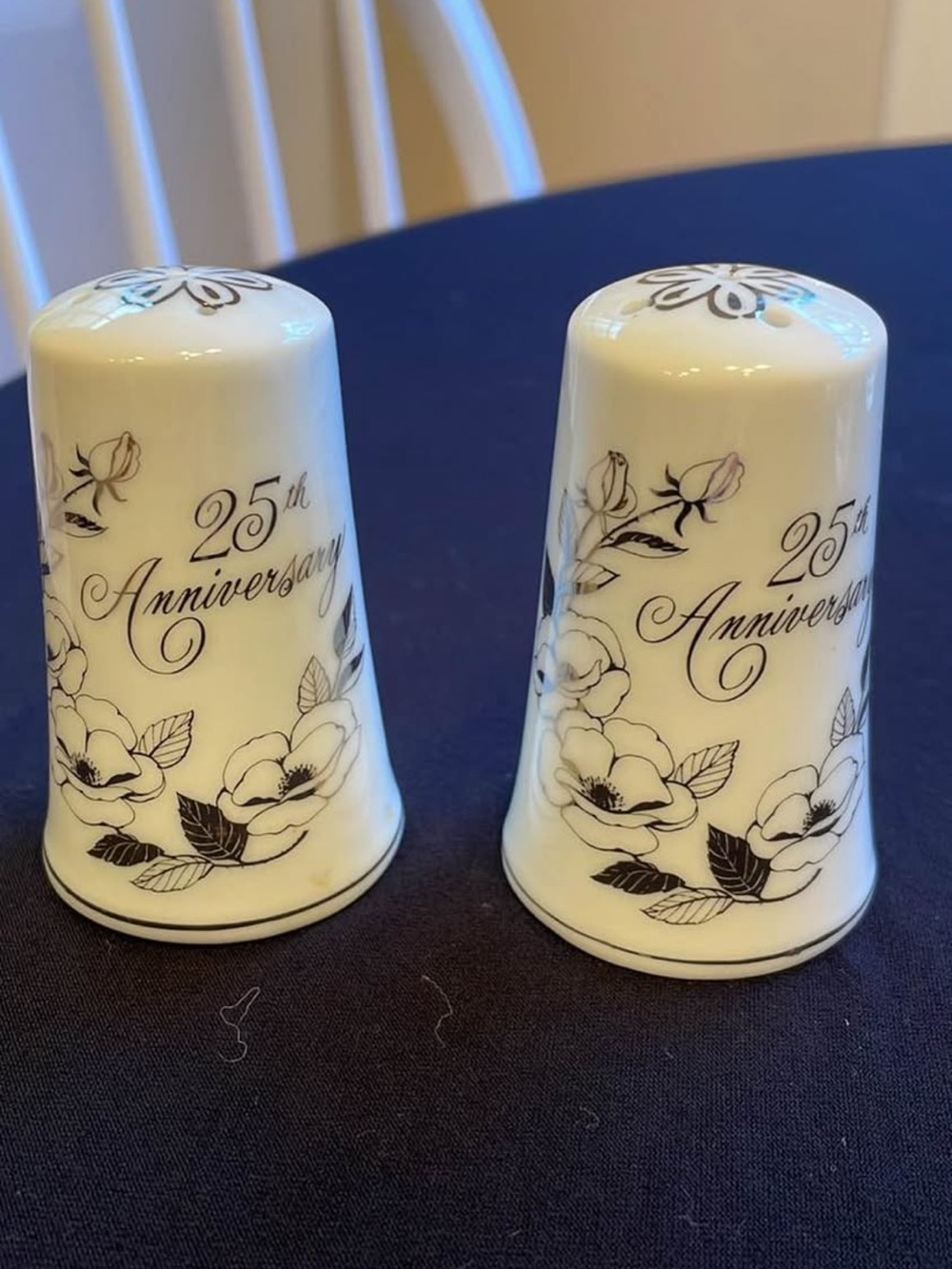 Vintage 25th Wedding Anniversary Porcelain Salt & Pepper Shakers